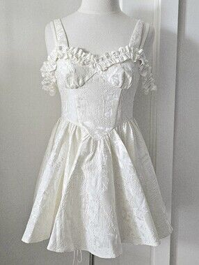 Ivory Embossed Floral Off Shoulder Mini Dress